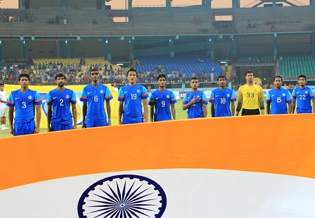 The Indian National Team during the National Anthem.