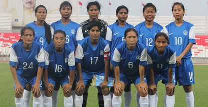The Indian Women's Senior National Team pose for a Team Photograph prior to kickoff.