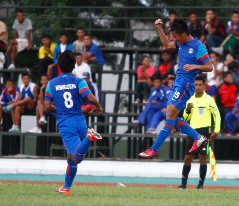 Bedashwor Singh celebrating his goal