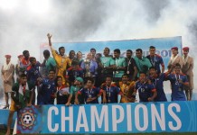 Indian Football Team celebrating after SAFF Cup 2015 win