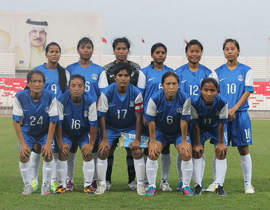 The Indian Women's Senior National Team pose for a Team Photograph prior to kickoff.