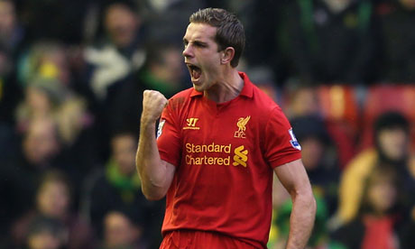 Liverpool midfielder Jordan Henderson celebrates