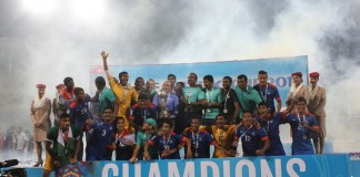 Indian Football Team celebrating after SAFF Cup 2015 win